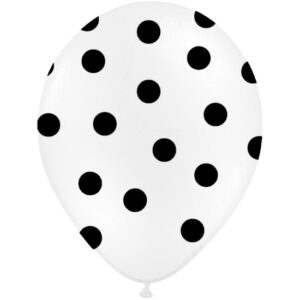 Baloane latex – albe cu buline negre (30 cm, 6 bucăți)
